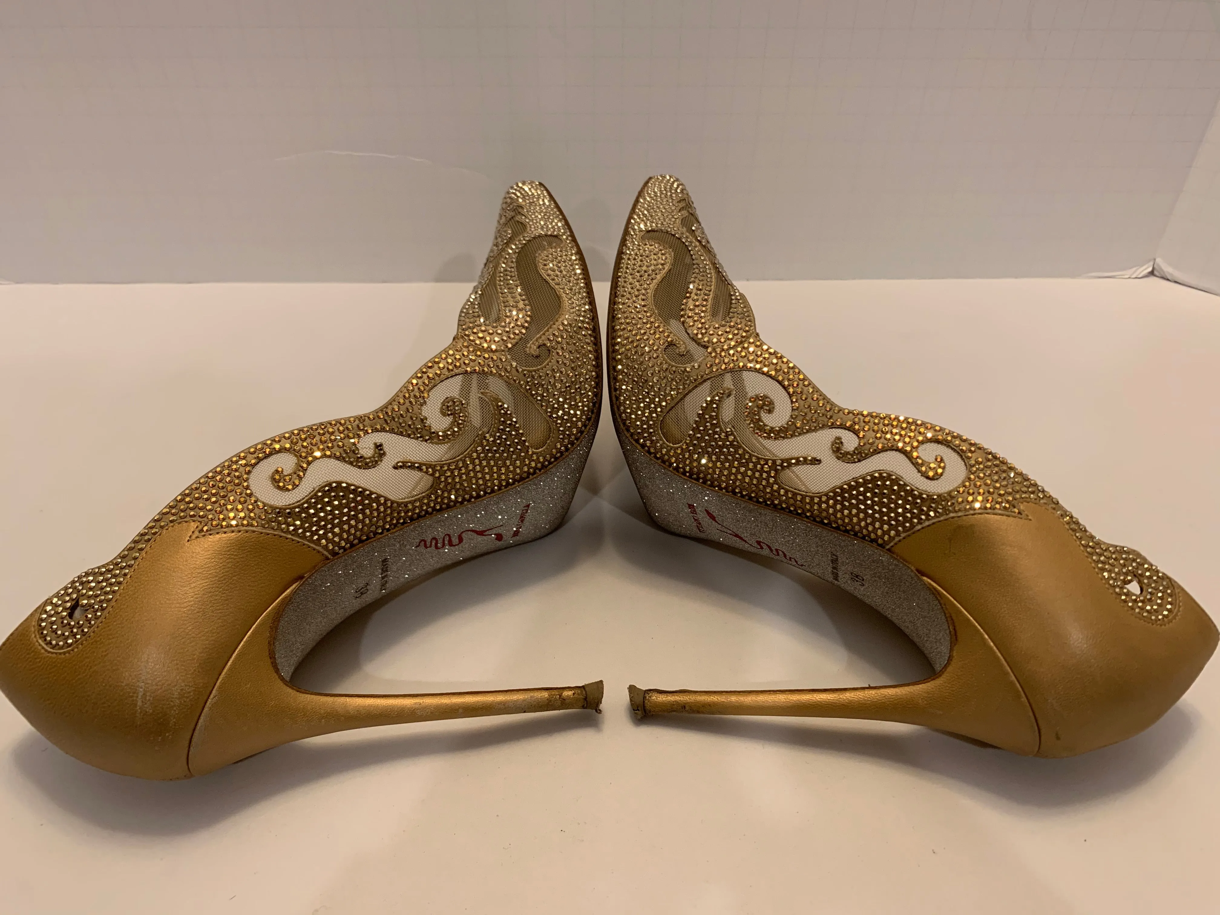 Rene Caovilla Strauss gold satin embellished heels