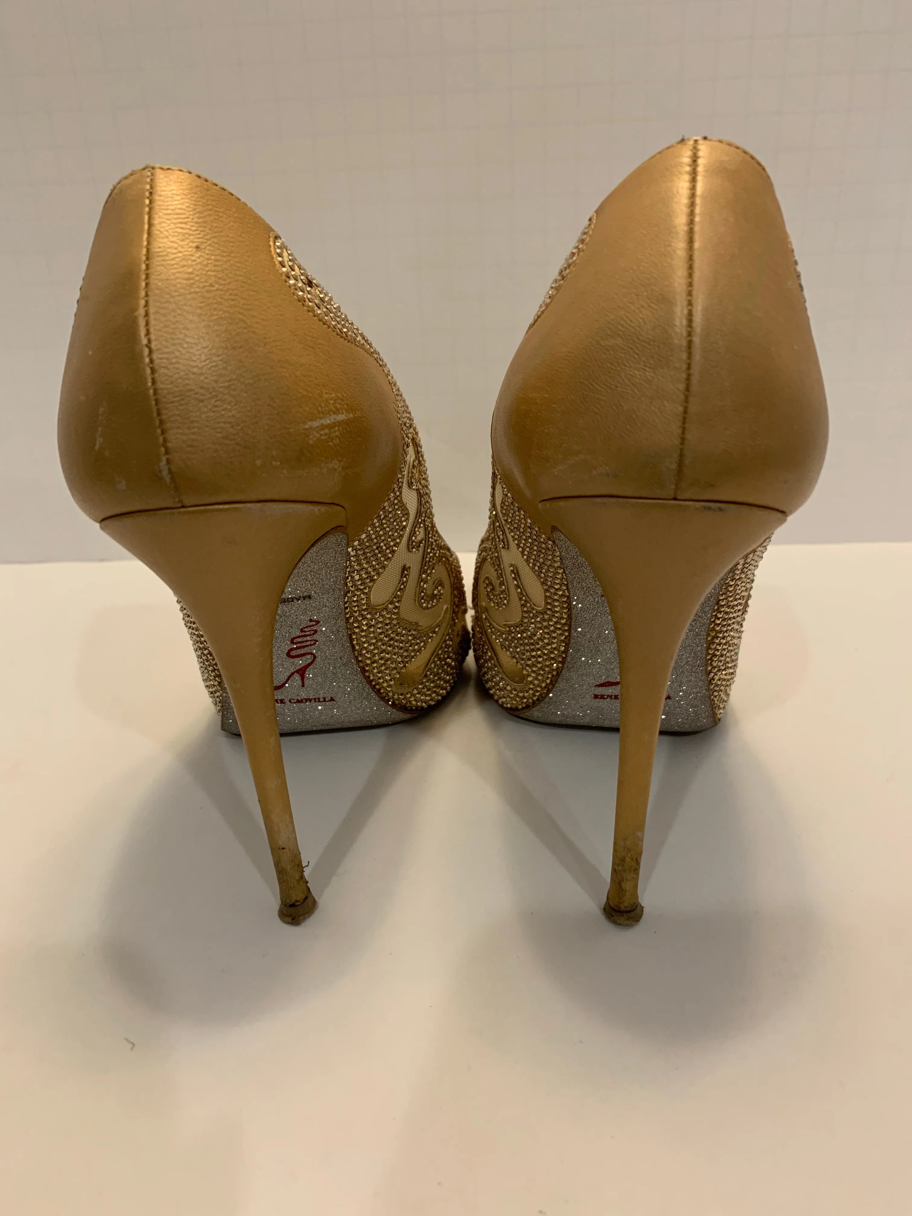 Rene Caovilla Strauss gold satin embellished heels
