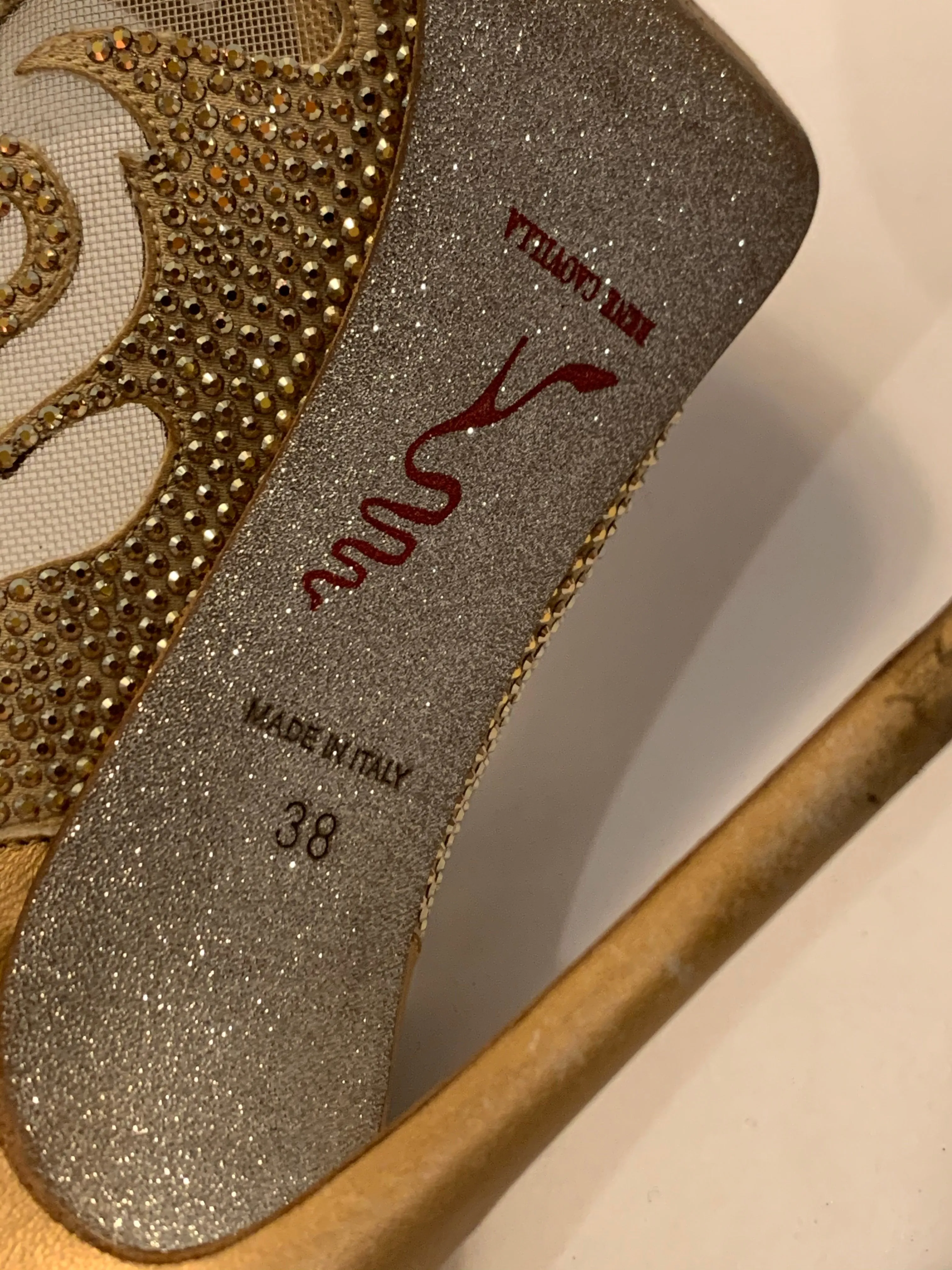 Rene Caovilla Strauss gold satin embellished heels
