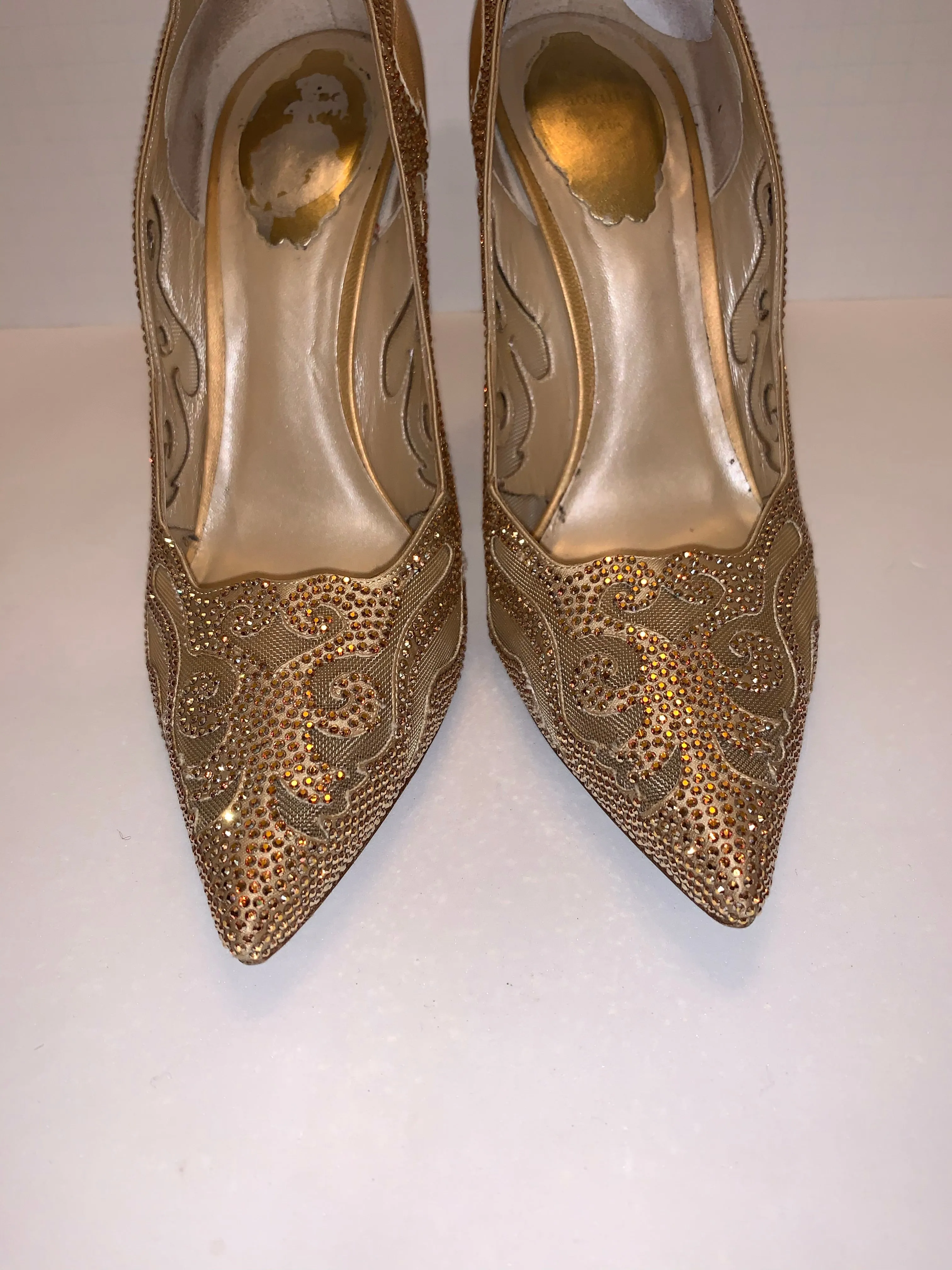 Rene Caovilla Strauss gold satin embellished heels
