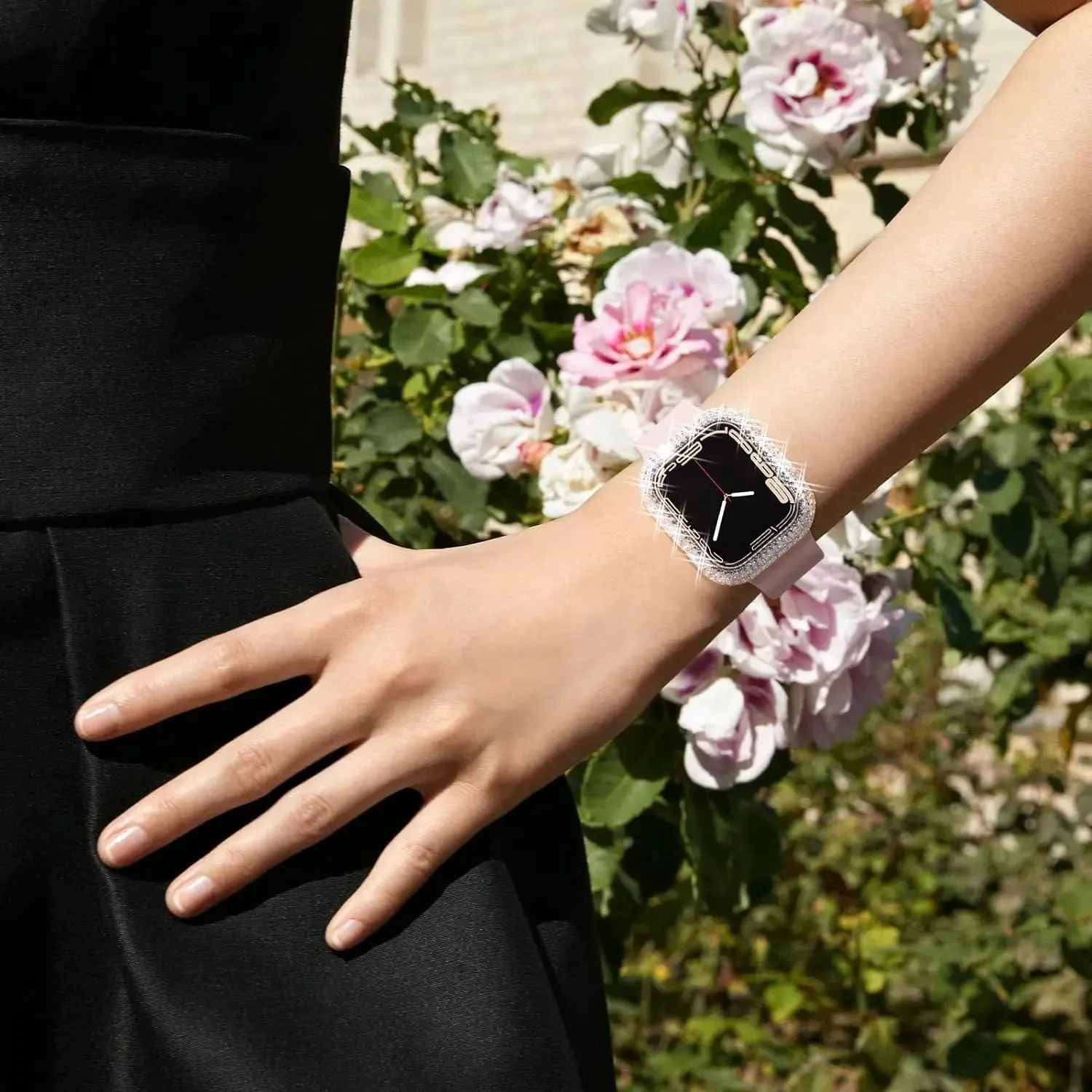 Rhinestone Apple Watch Case with Tempered Glass Screen Protector | 38-45mm & SE/Series 1-9