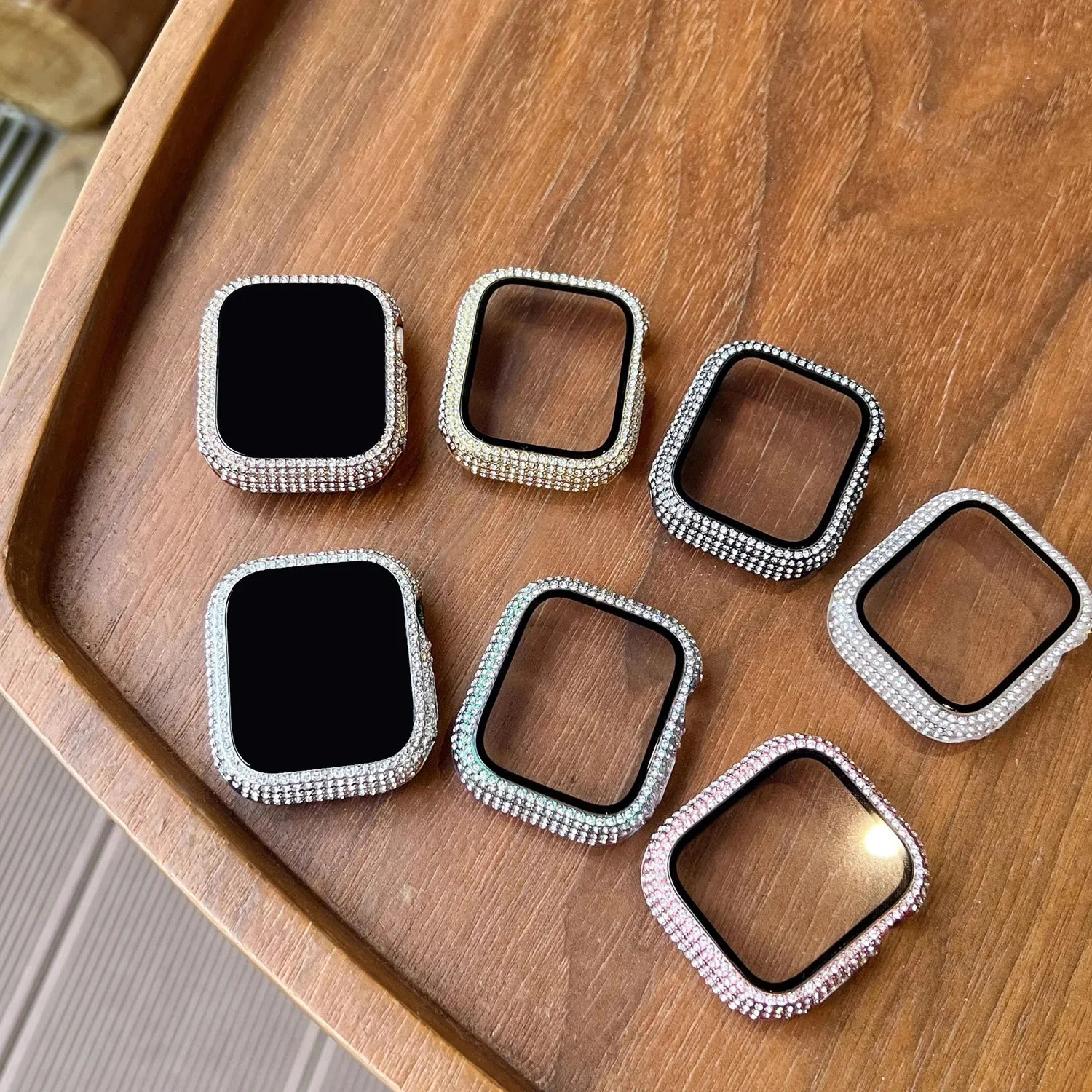 Rhinestone Apple Watch Case with Tempered Glass Screen Protector | 38-45mm & SE/Series 1-9