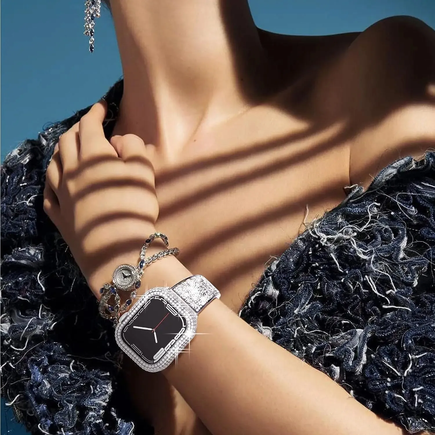 Rhinestone Apple Watch Case with Tempered Glass Screen Protector | 38-45mm & SE/Series 1-9