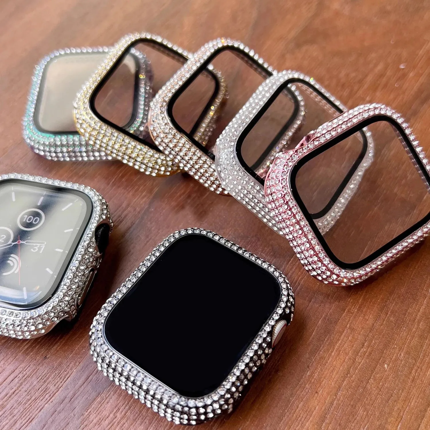 Rhinestone Apple Watch Case with Tempered Glass Screen Protector | 38-45mm & SE/Series 1-9