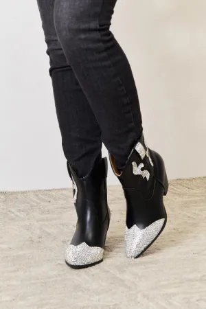Rhinestone Black Pointed Boots