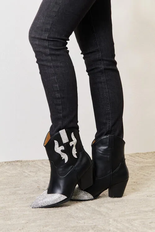 Rhinestone Black Pointed Boots