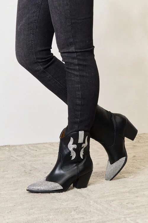 Rhinestone Black Pointed Boots