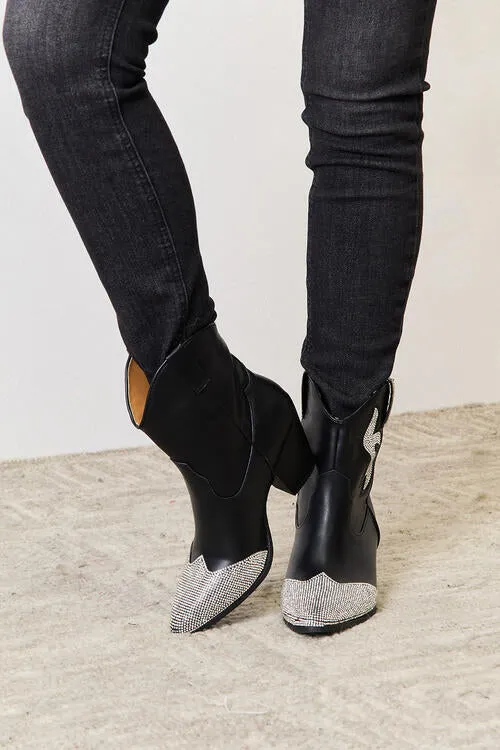 Rhinestone Black Pointed Boots
