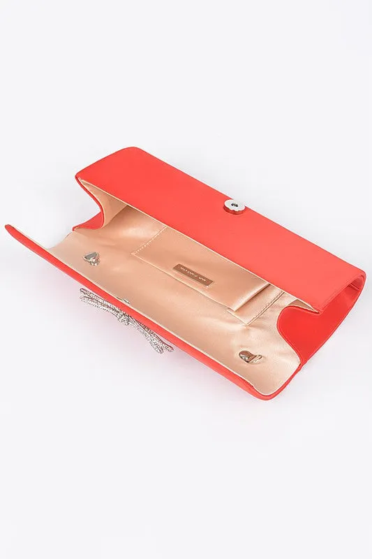 Rhinestone Bow Satin Clutch Bag
