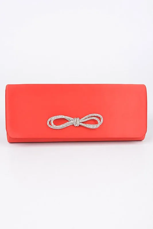 Rhinestone Bow Satin Clutch Bag