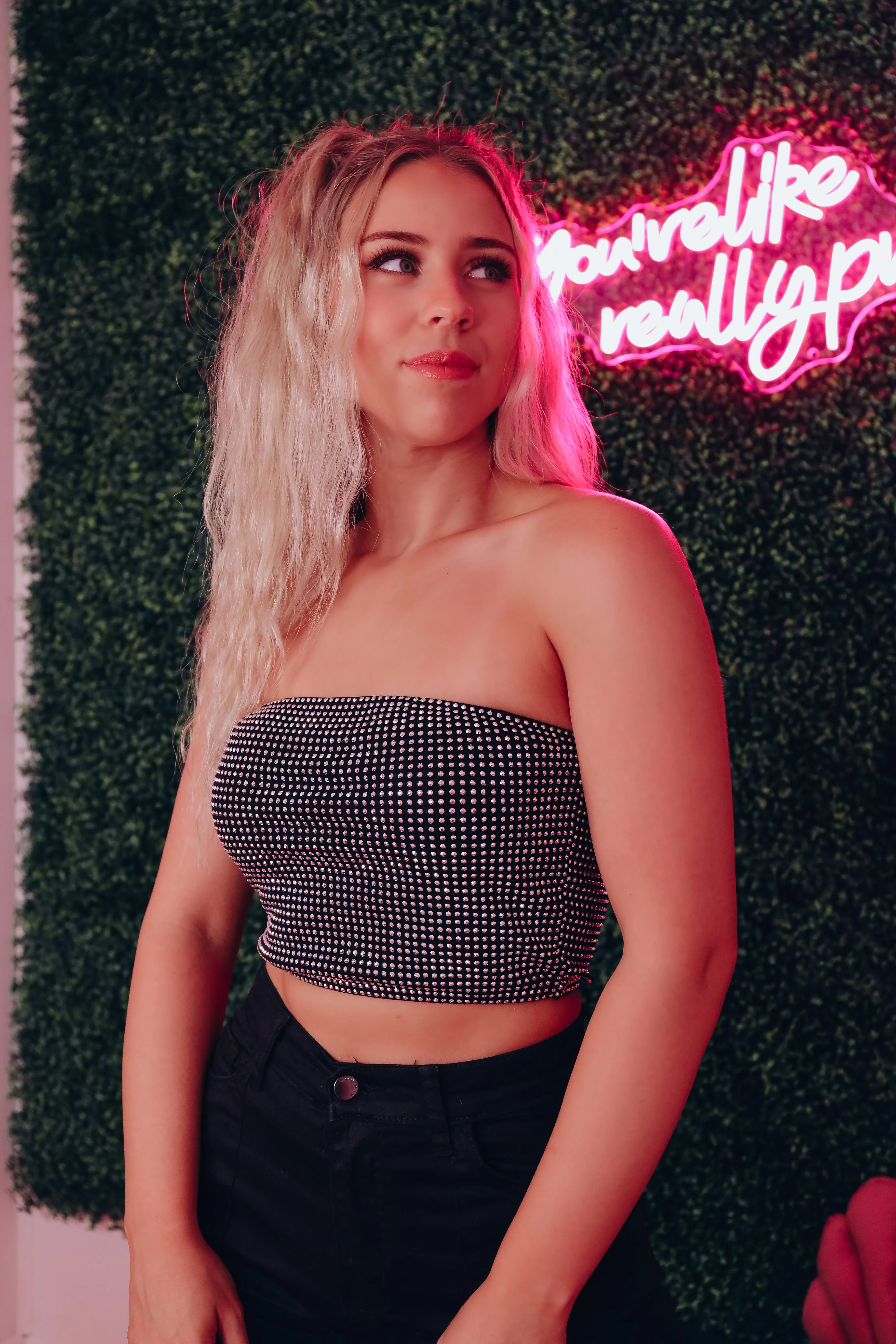 Rhinestone Cowgirl Cropped Tube Top - Black