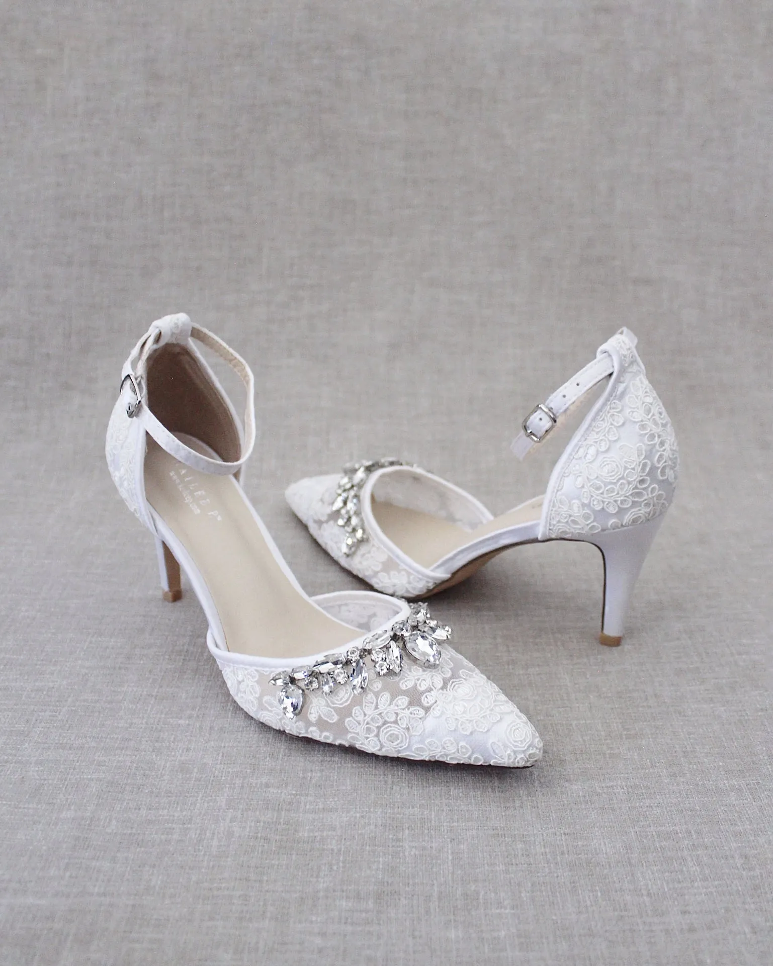 Rhinestone Embellished Lace Heels
