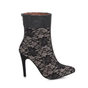 Rhinestone Lace Ankle Boot