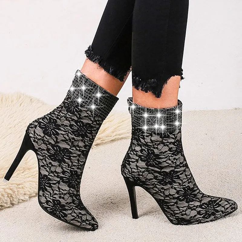 Rhinestone Lace Ankle Boot