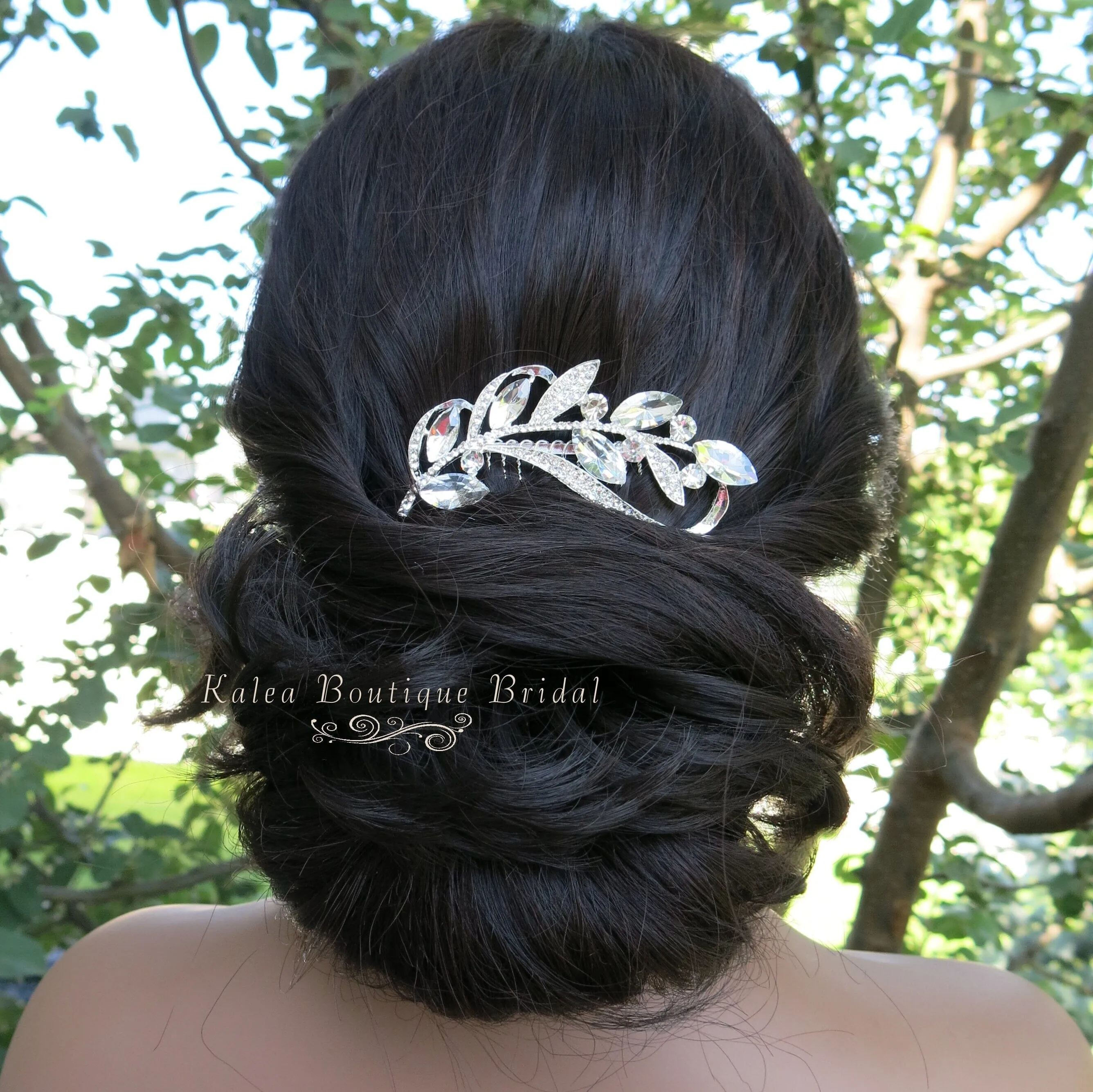 Rhinestone Leaf Crystal Silver Hair Comb, Wedding Crystal Decorative Hair Comb, Bridal Rhinestone Gem Hairpiece
