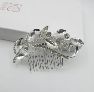 Rhinestone Leaf Crystal Silver Hair Comb, Wedding Crystal Decorative Hair Comb, Bridal Rhinestone Gem Hairpiece