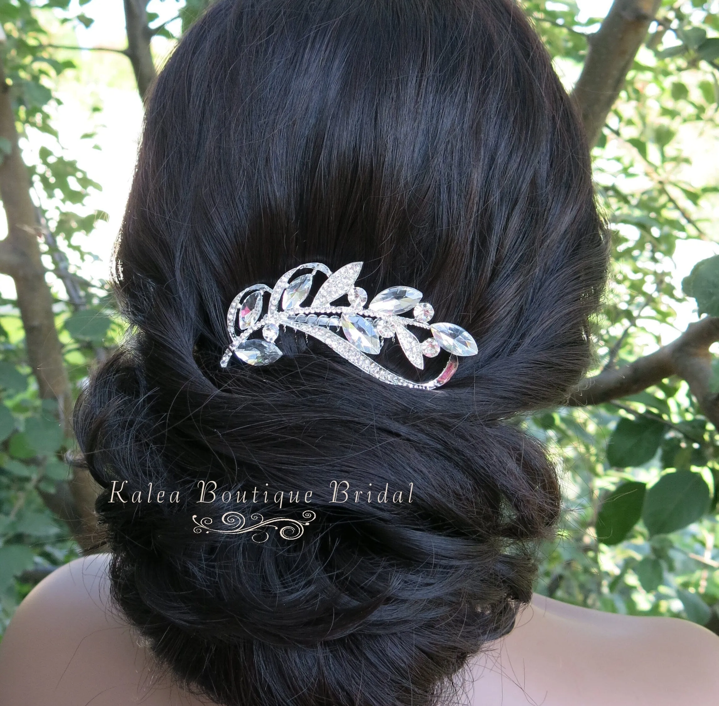 Rhinestone Leaf Crystal Silver Hair Comb, Wedding Crystal Decorative Hair Comb, Bridal Rhinestone Gem Hairpiece