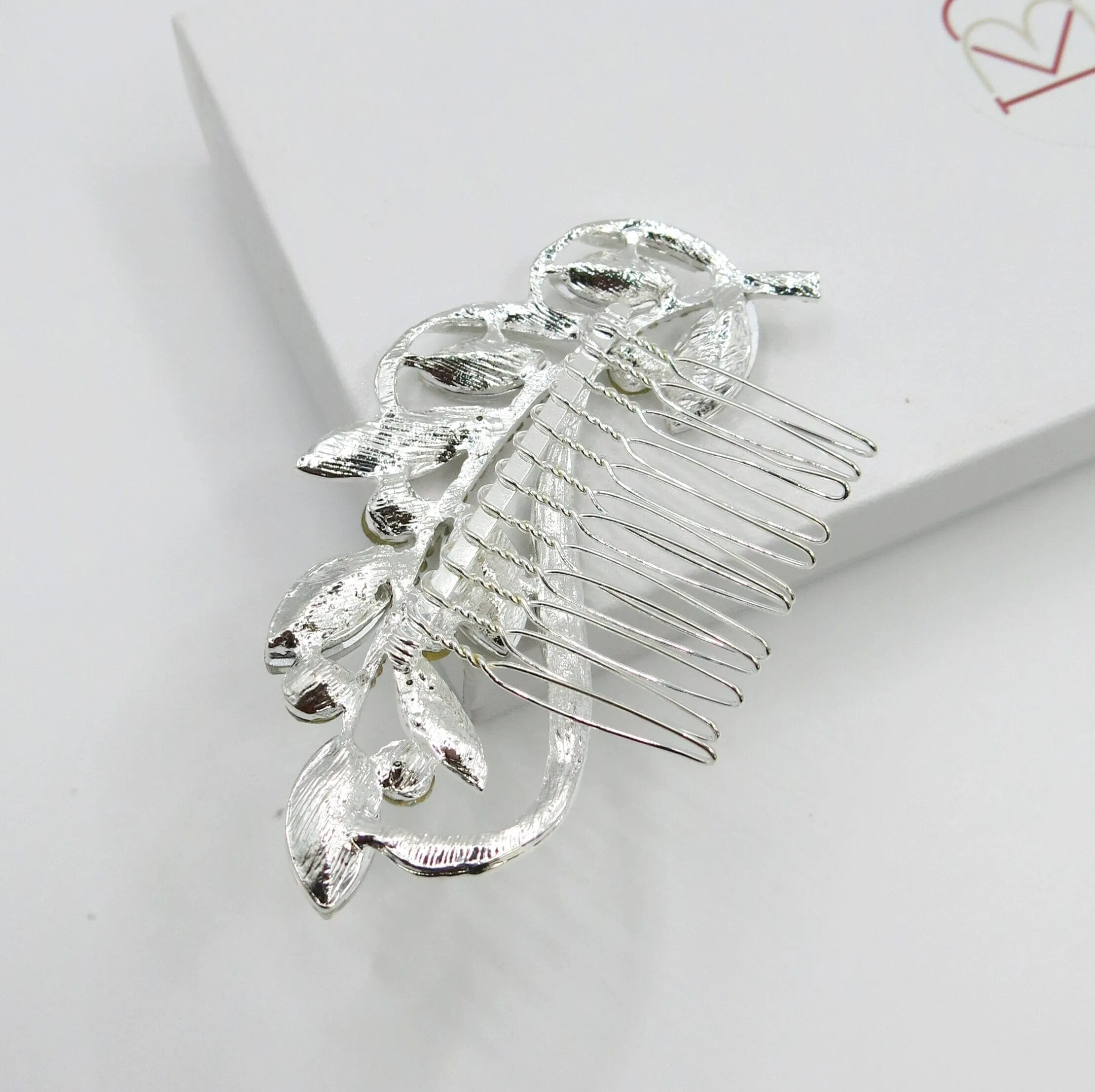 Rhinestone Leaf Crystal Silver Hair Comb, Wedding Crystal Decorative Hair Comb, Bridal Rhinestone Gem Hairpiece
