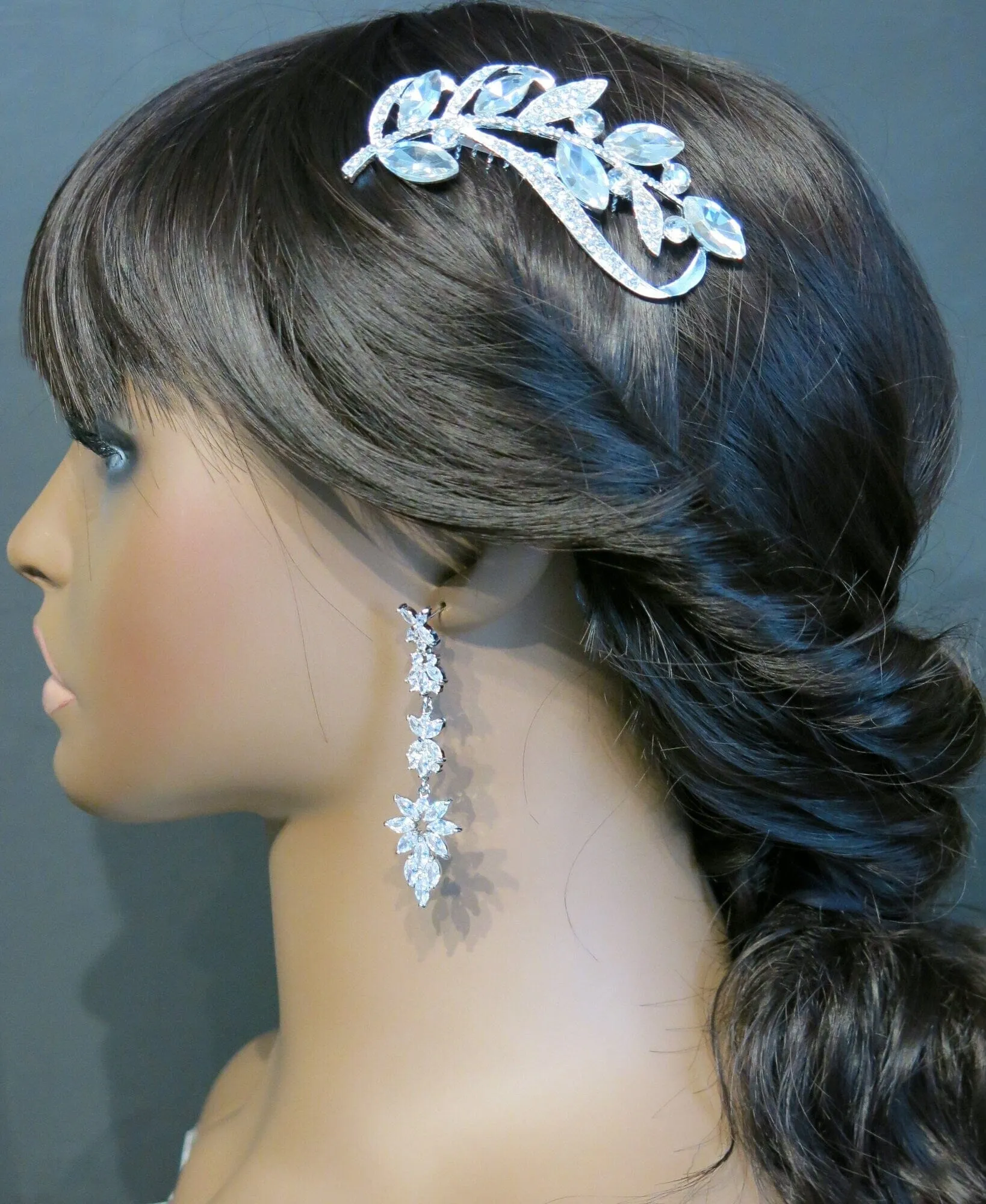 Rhinestone Leaf Crystal Silver Hair Comb, Wedding Crystal Decorative Hair Comb, Bridal Rhinestone Gem Hairpiece