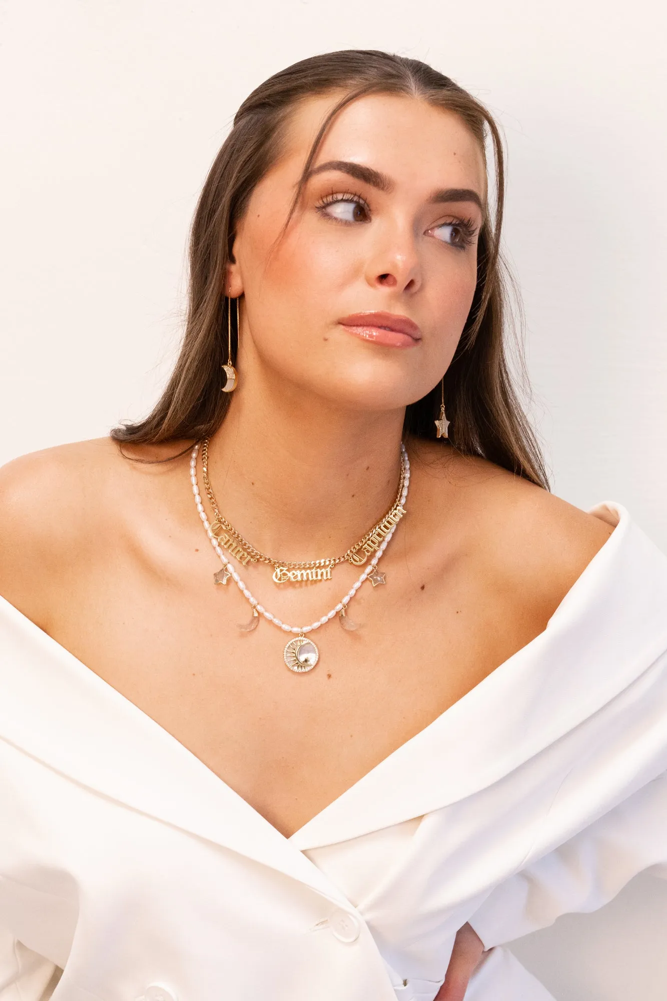 Rhinestone moon and star threader earrings