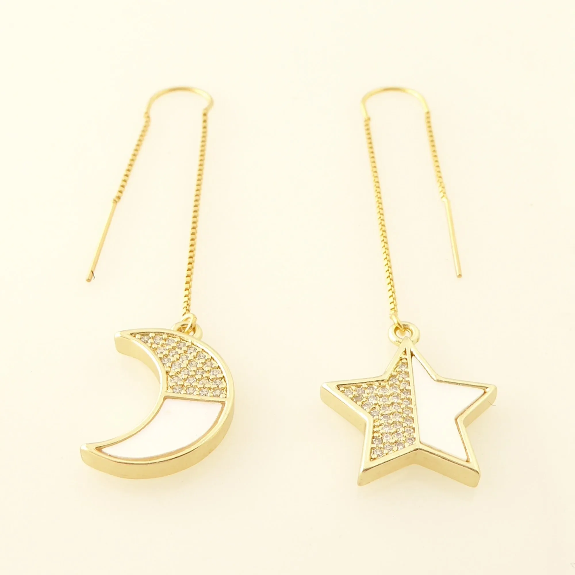 Rhinestone moon and star threader earrings