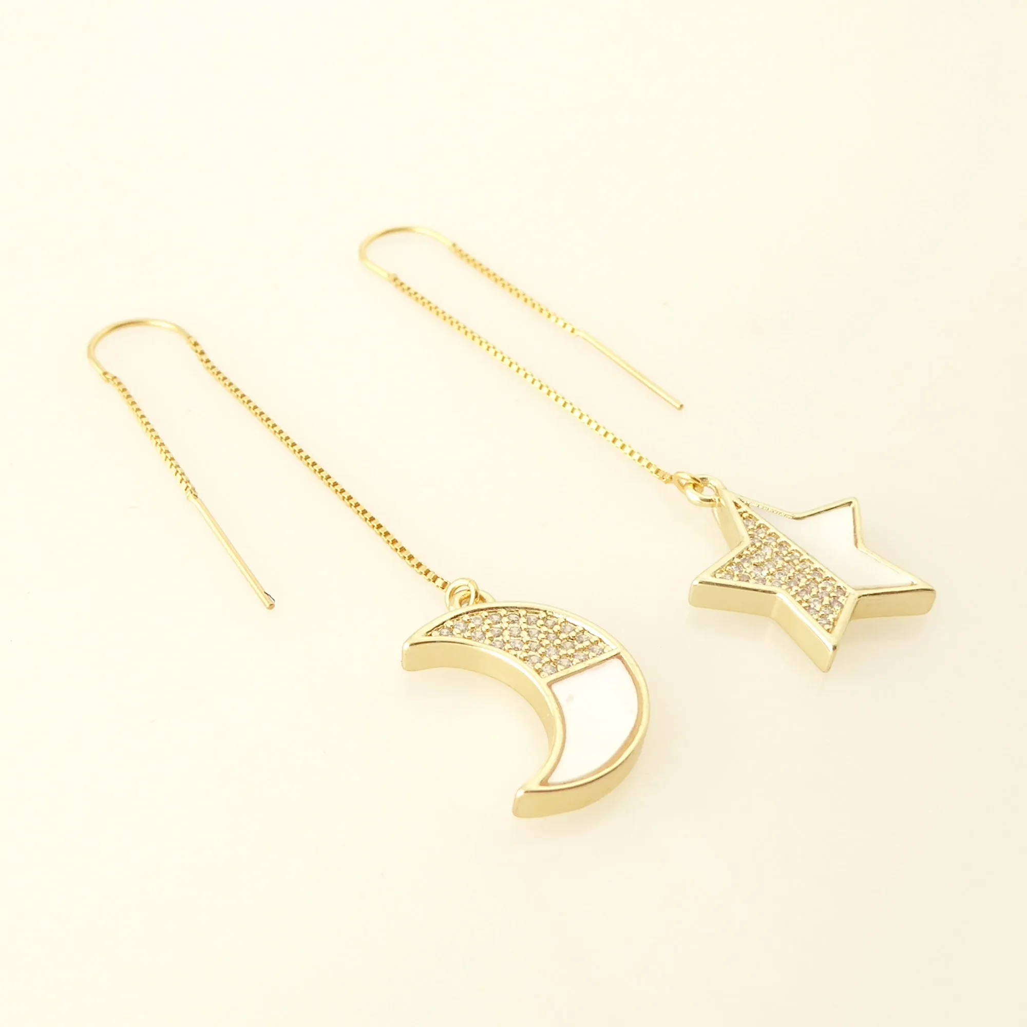 Rhinestone moon and star threader earrings