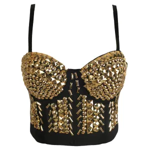 Rhinestone Pearls Diamond Push Up  Bustier Crop Top