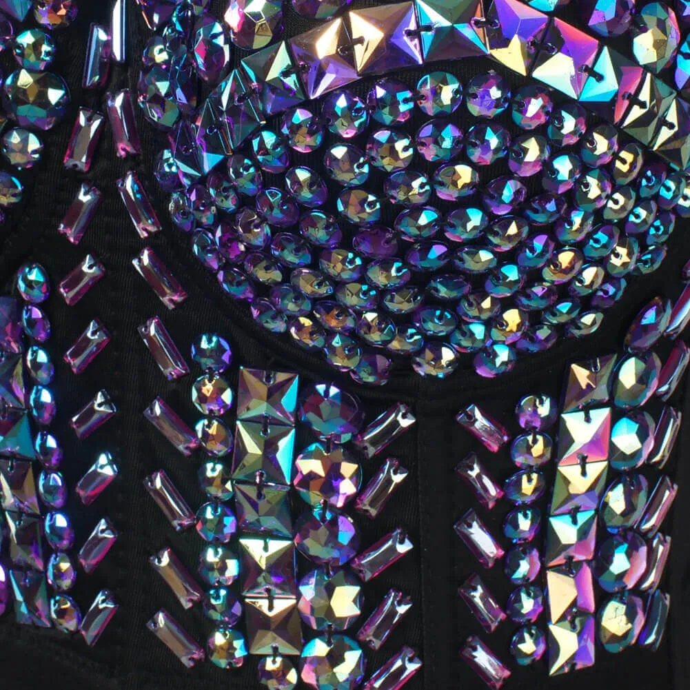 Rhinestone Pearls Diamond Push Up  Bustier Crop Top
