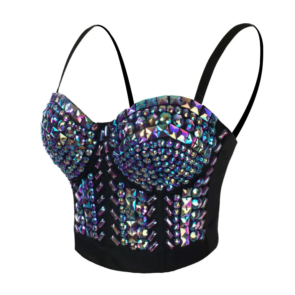 Rhinestone Pearls Diamond Push Up  Bustier Crop Top