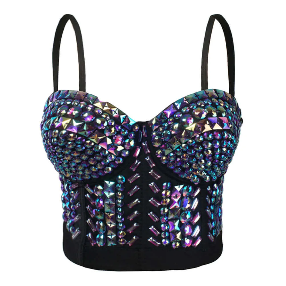 Rhinestone Pearls Diamond Push Up  Bustier Crop Top