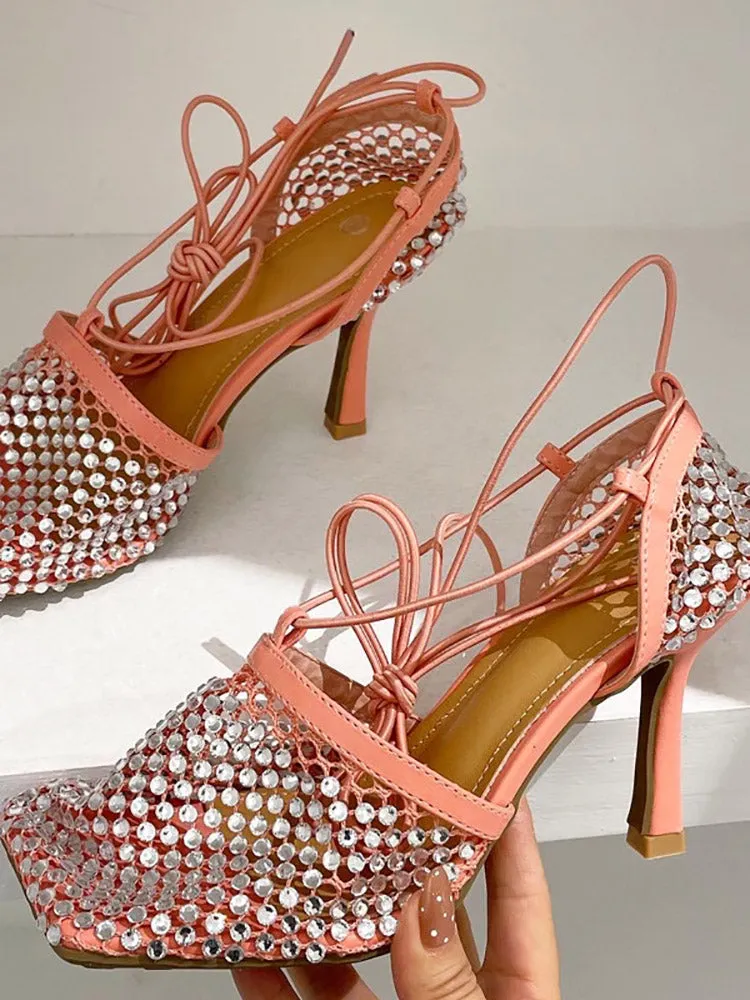 Rhinestone Square Toe Sandals
