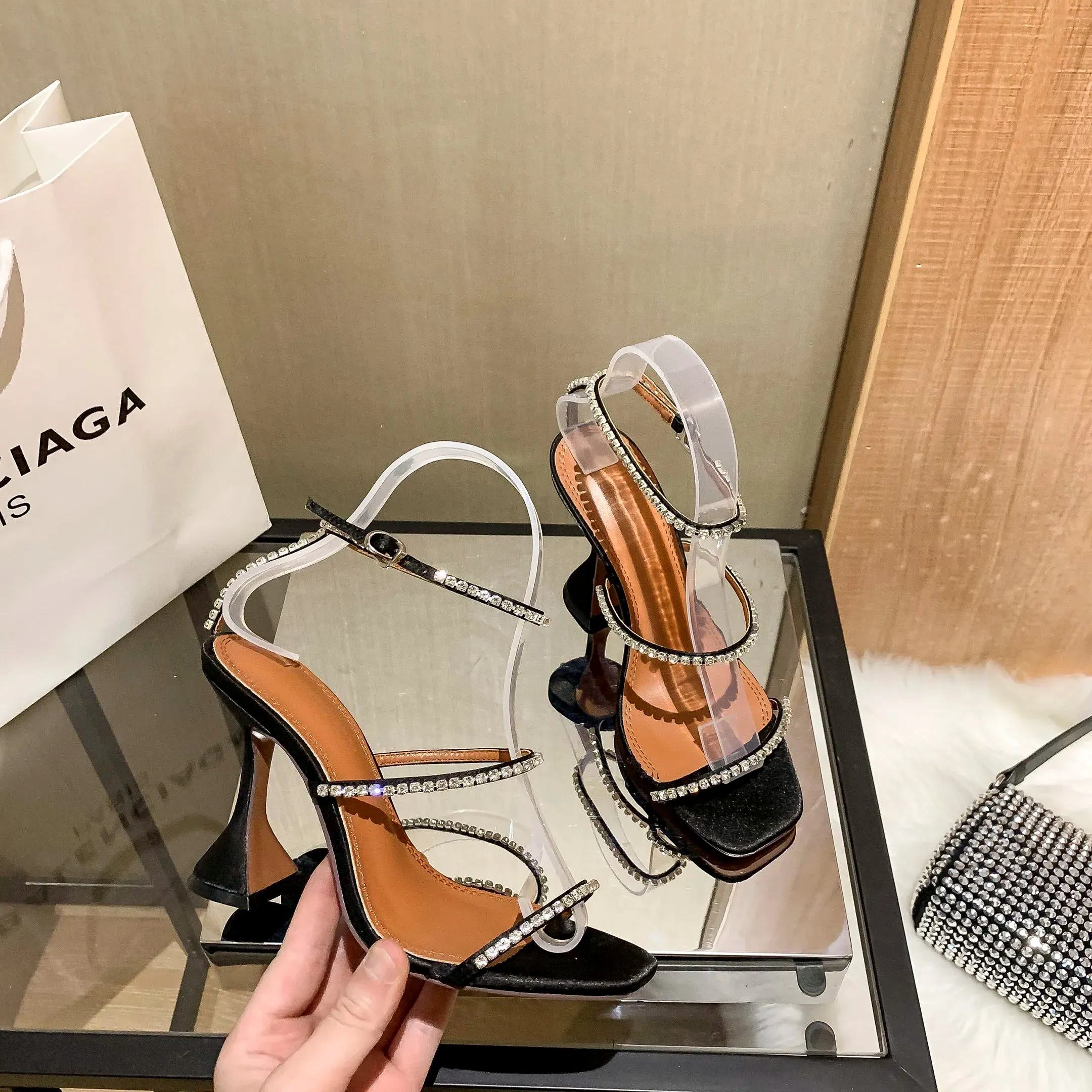 Rhinestone Straps Wine Cup Heels Sandals