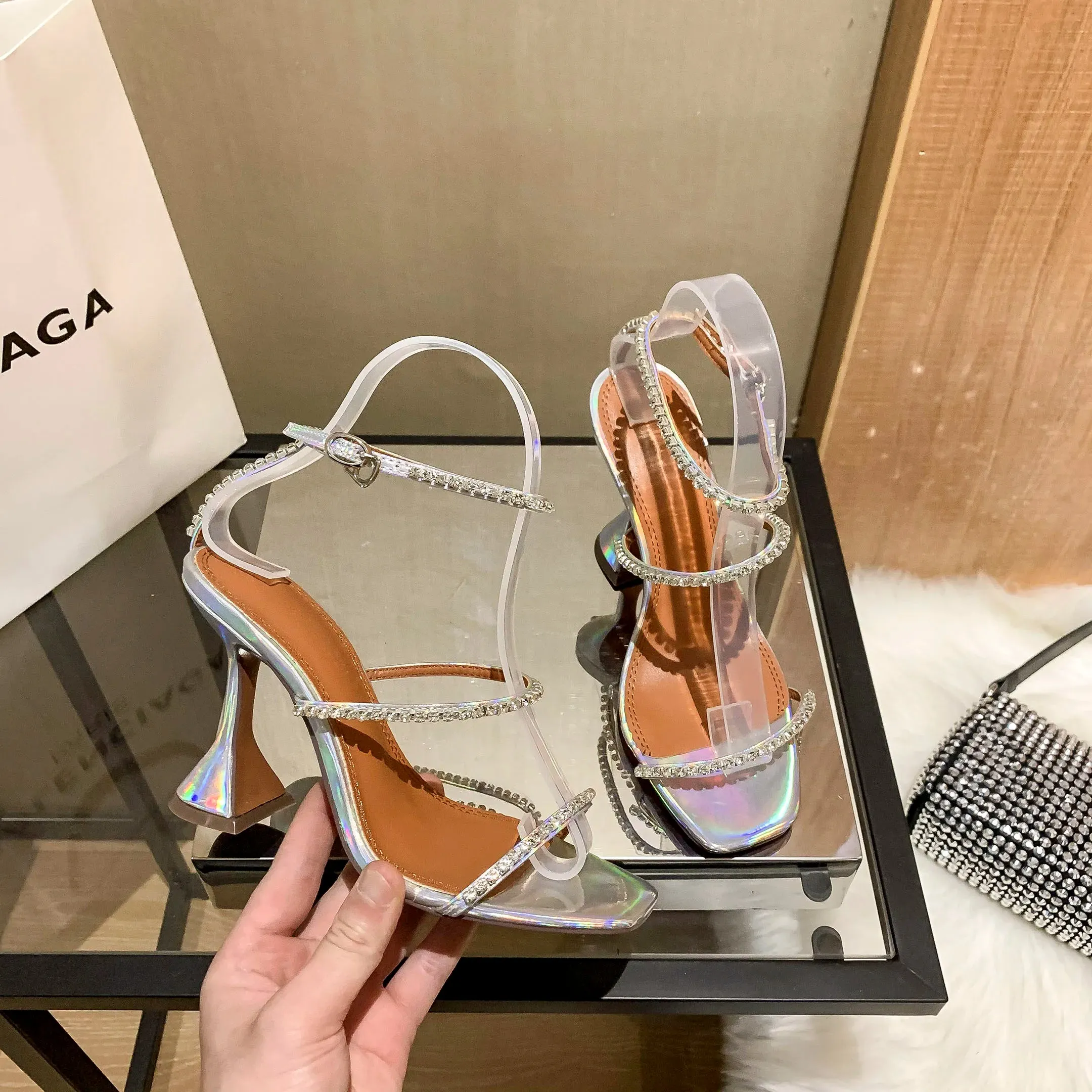 Rhinestone Straps Wine Cup Heels Sandals