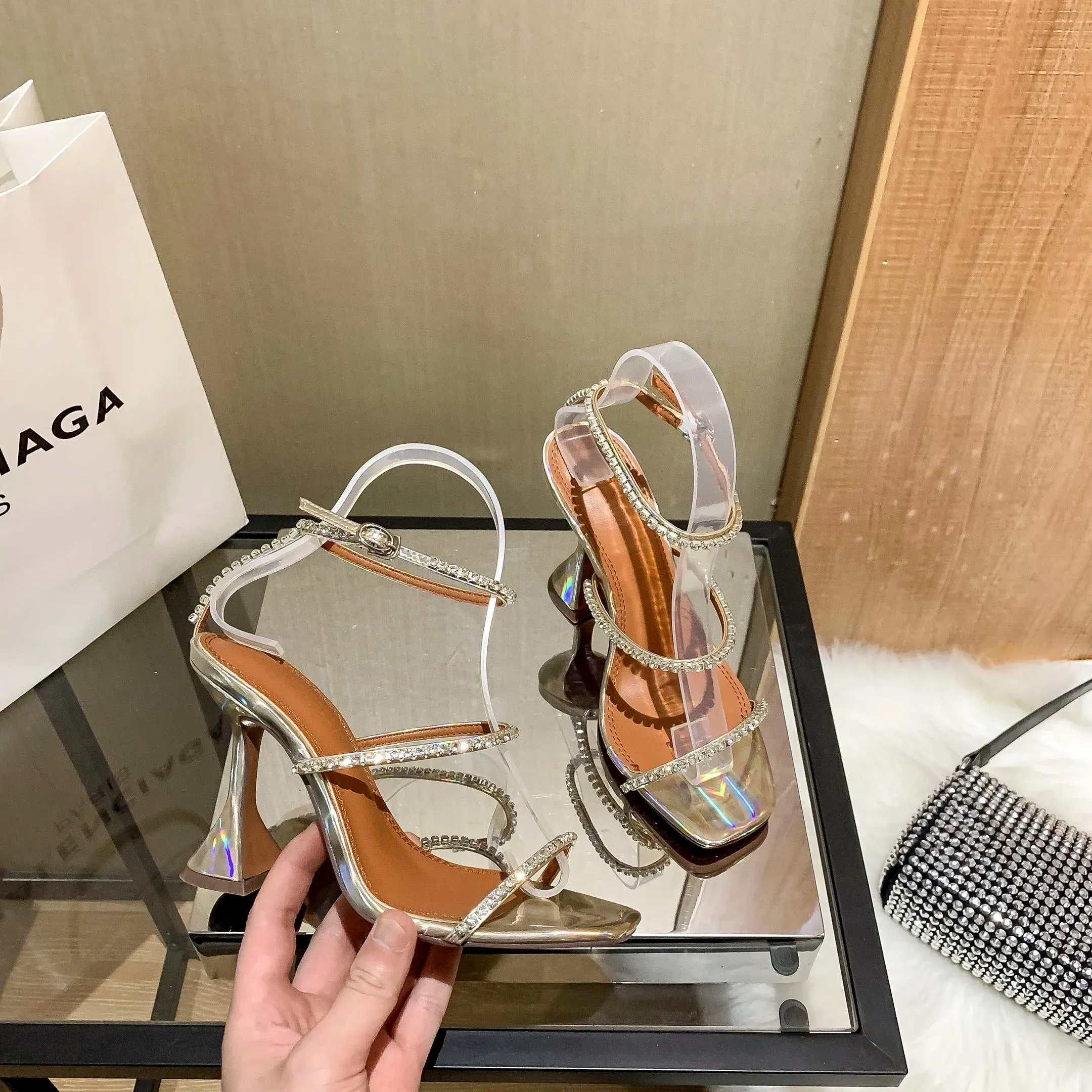 Rhinestone Straps Wine Cup Heels Sandals