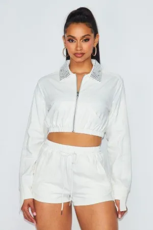 RHINESTONECOLLOAR SHORT AND CROP JACKET