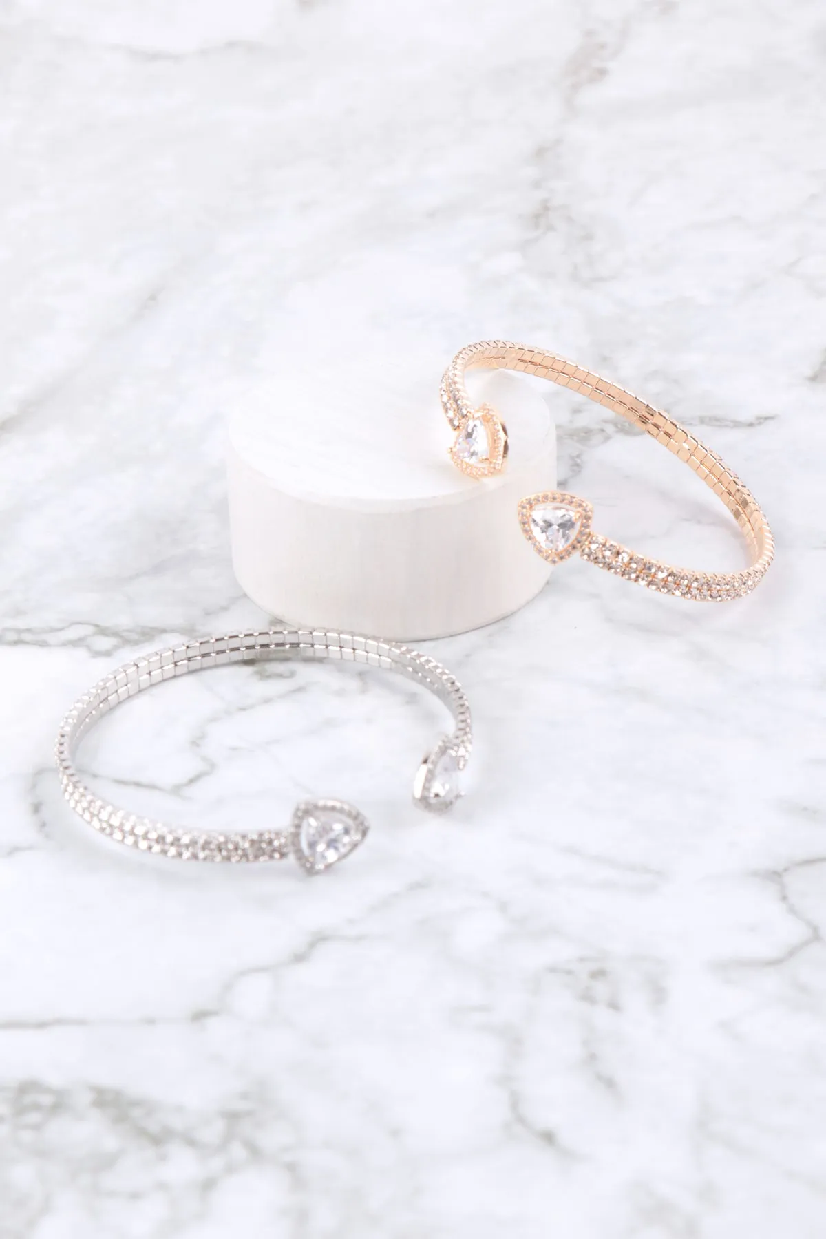 RHINESTONES TRIANGLE CUBIC ZIRCONIA 2 LINE WIRECUFF BRACELET