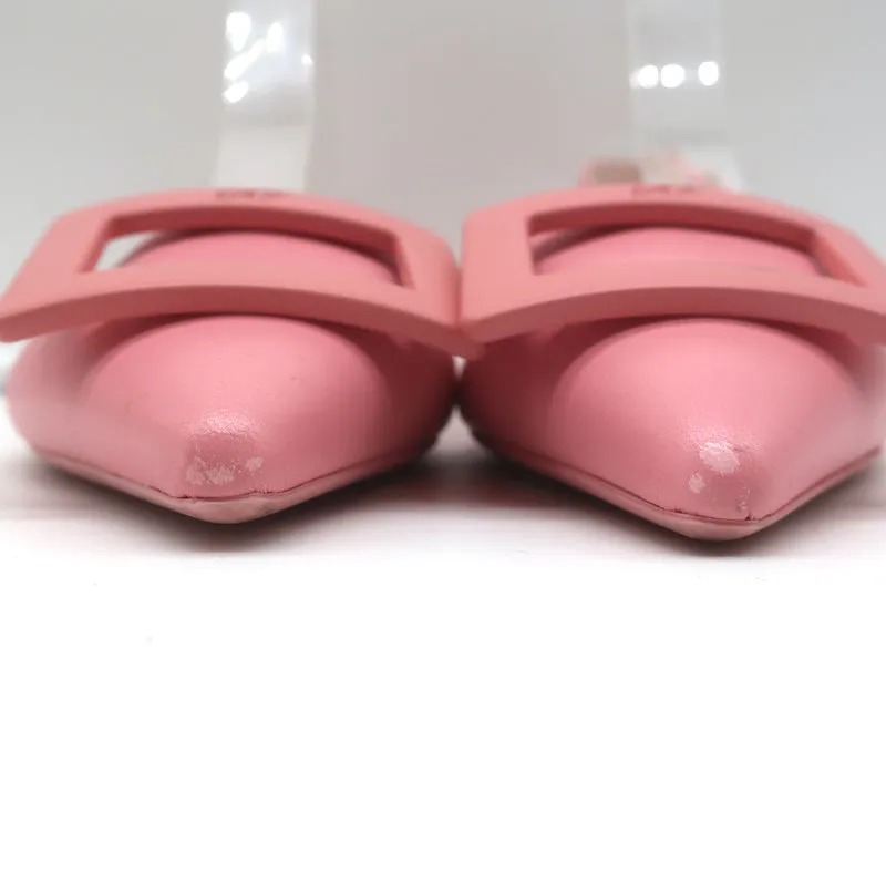 Roger Vivier Gommettine Buckle Slingback Ballet Flats Pink Leather Size 36