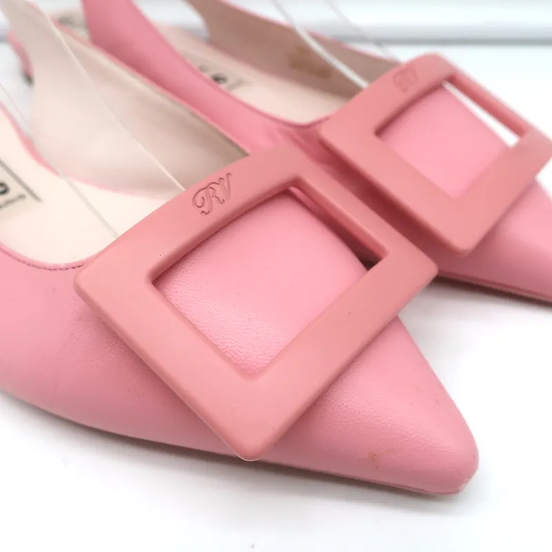 Roger Vivier Gommettine Buckle Slingback Ballet Flats Pink Leather Size 36