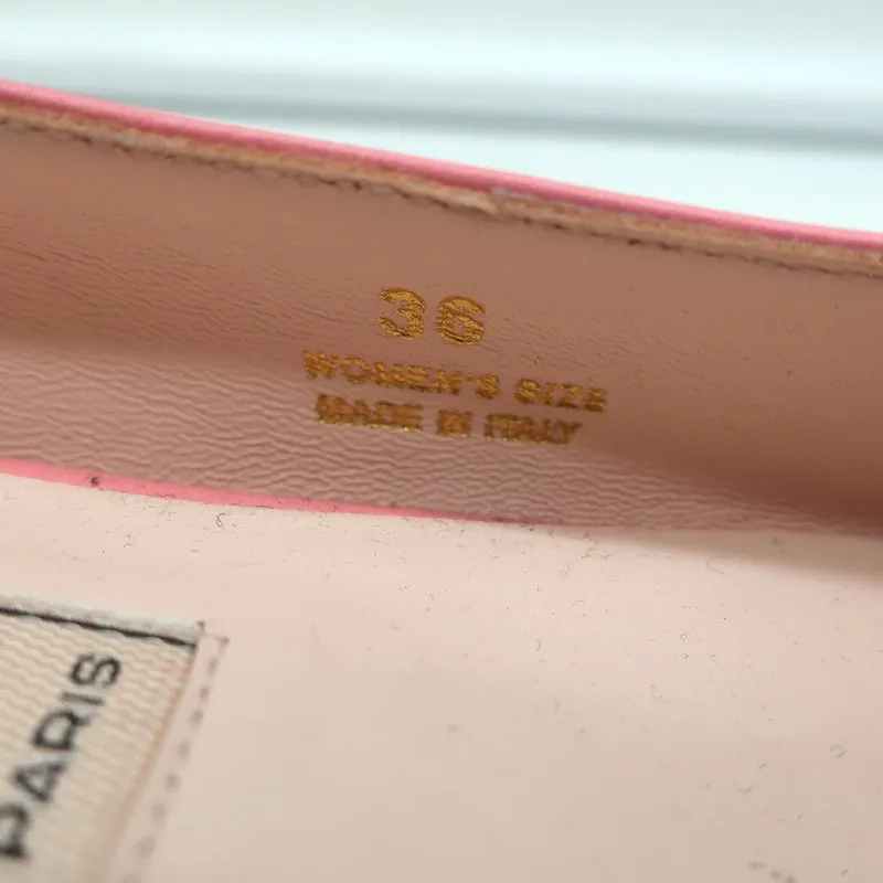 Roger Vivier Gommettine Buckle Slingback Ballet Flats Pink Leather Size 36