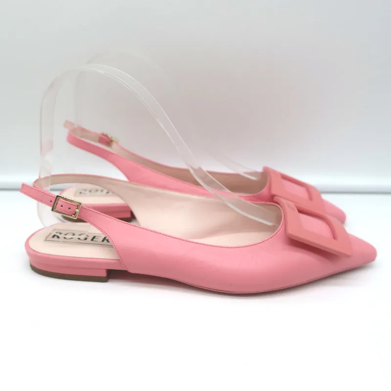 Roger Vivier Gommettine Buckle Slingback Ballet Flats Pink Leather Size 36