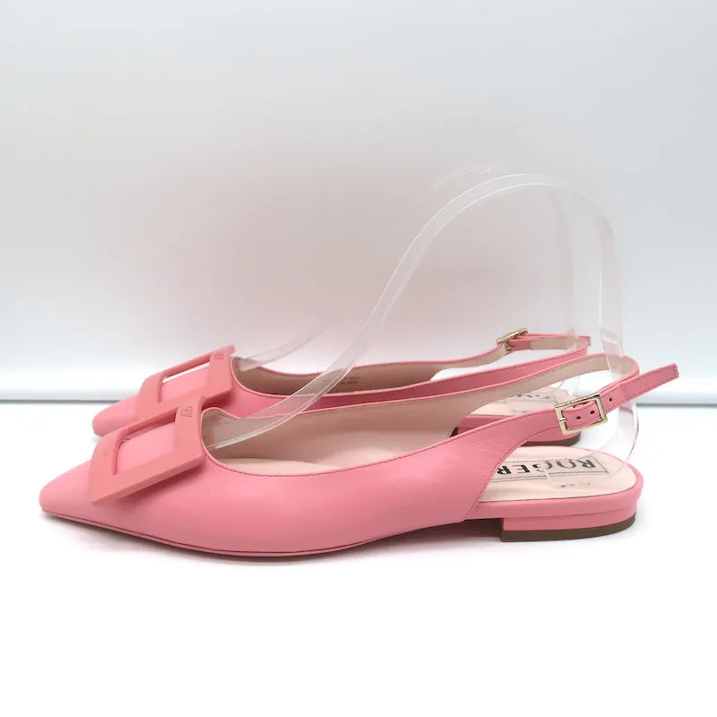 Roger Vivier Gommettine Buckle Slingback Ballet Flats Pink Leather Size 36