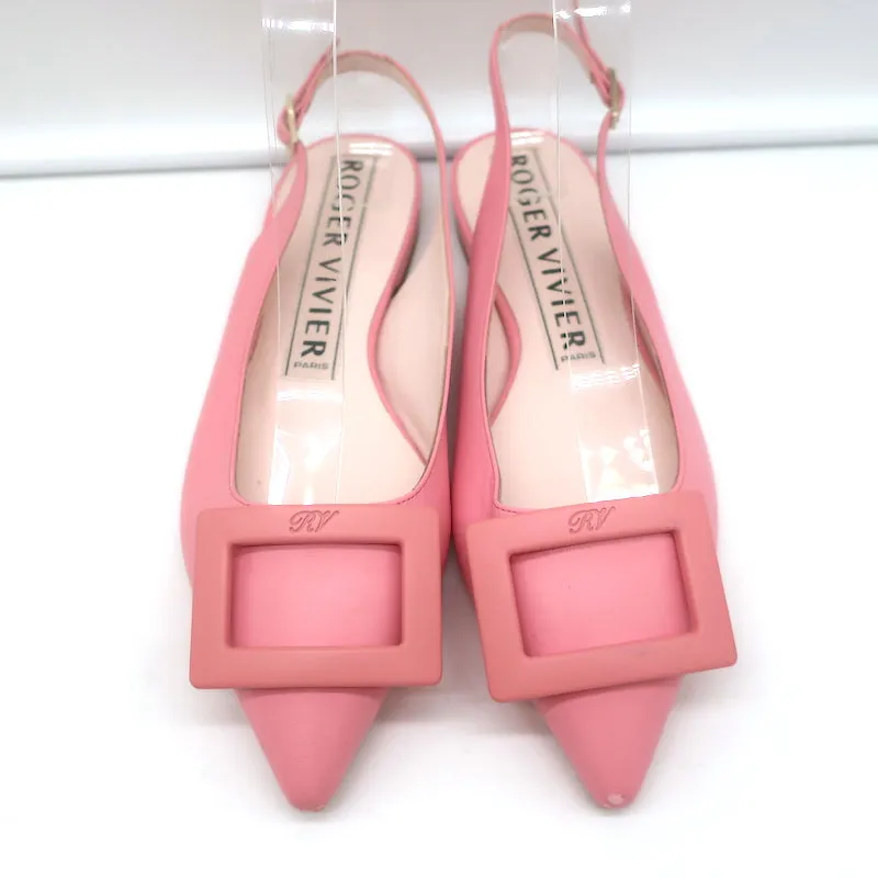 Roger Vivier Gommettine Buckle Slingback Ballet Flats Pink Leather Size 36
