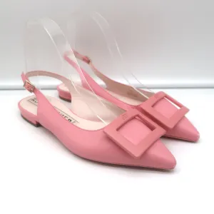 Roger Vivier Gommettine Buckle Slingback Ballet Flats Pink Leather Size 36