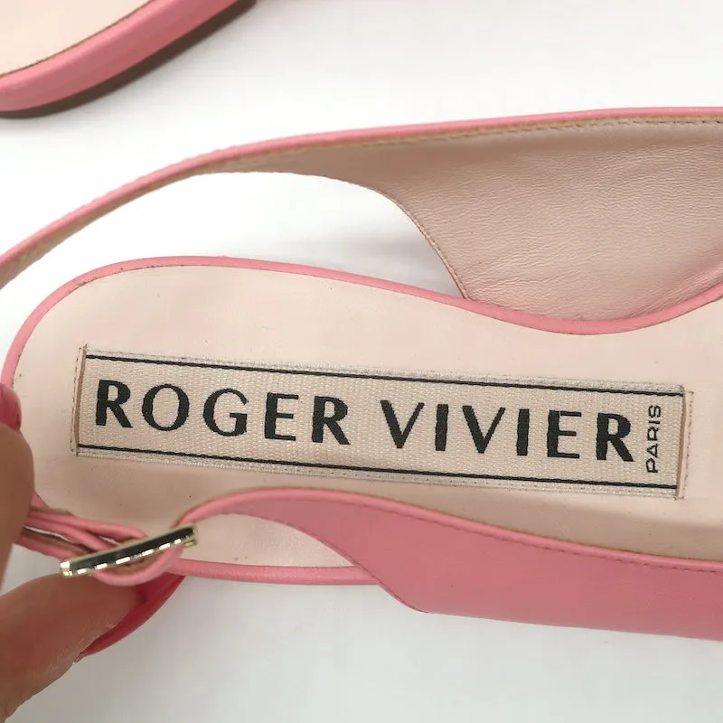 Roger Vivier Gommettine Buckle Slingback Ballet Flats Pink Leather Size 36