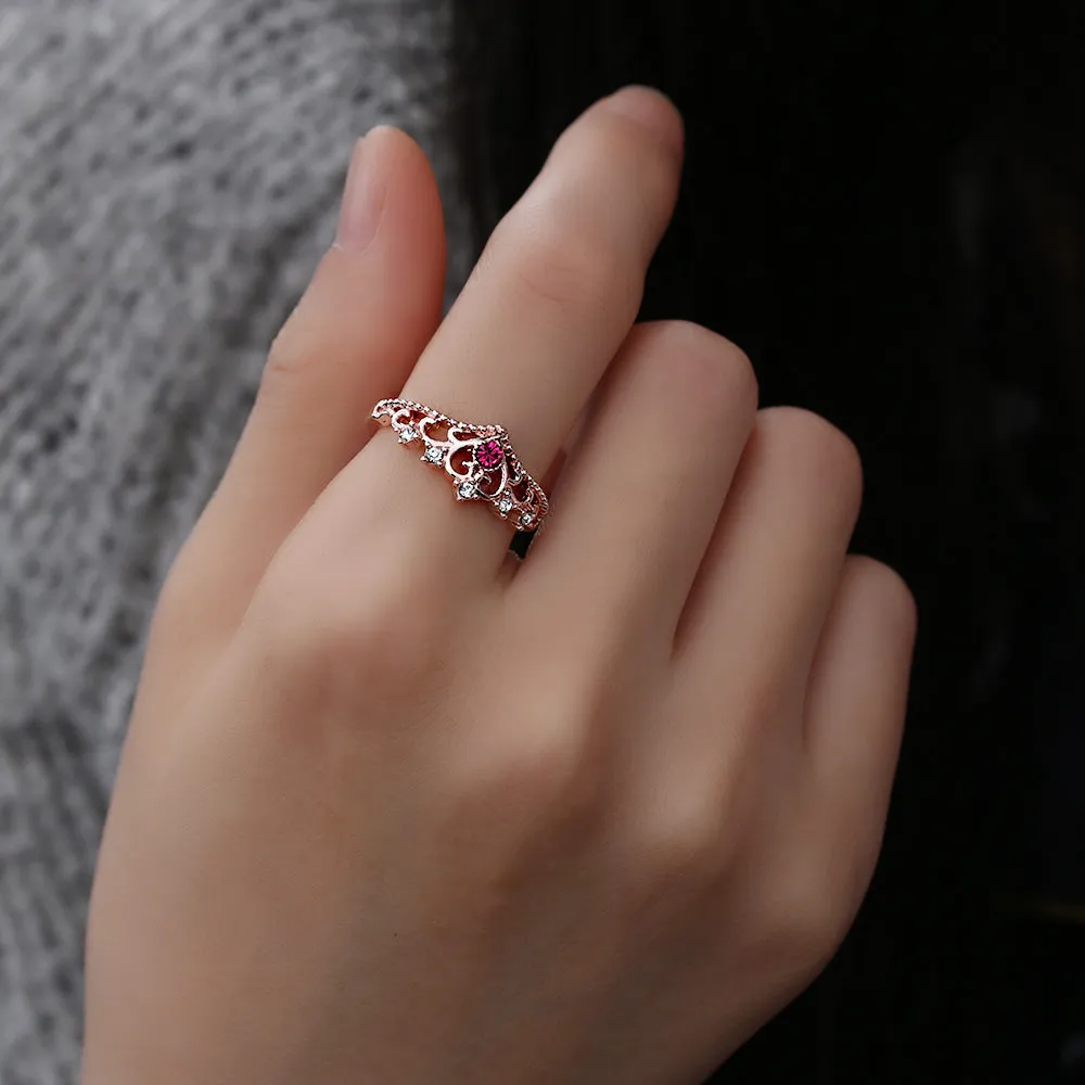 Rose Gold Crown Rhinestone Ring