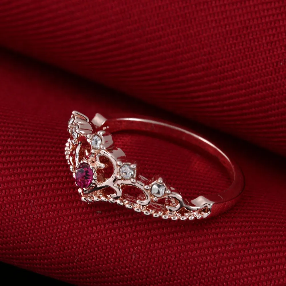 Rose Gold Crown Rhinestone Ring