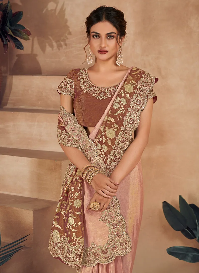 Rose Golden Embroidery Wedding Saree
