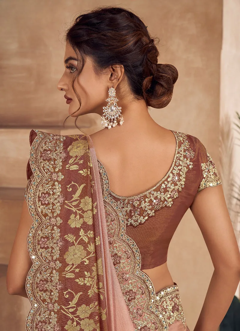 Rose Golden Embroidery Wedding Saree