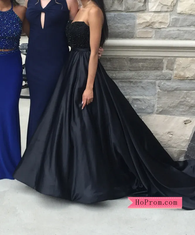 Royal Blue or Black Strapless Beaded Prom Dresses Pageant Dress