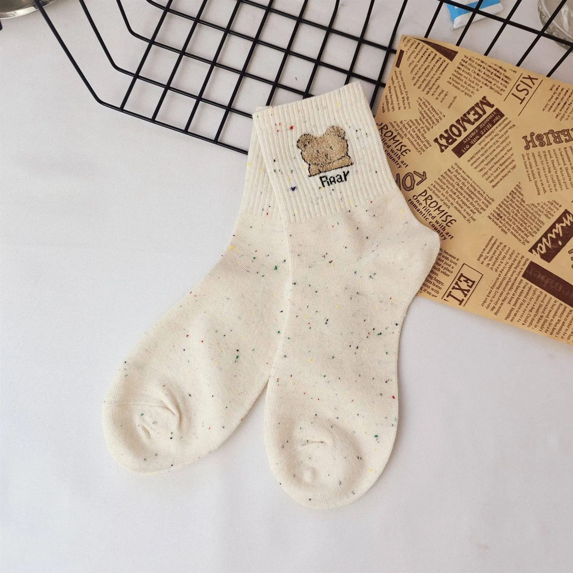 Rufia - Cute Cartoon Bear Pattern Crew Socks